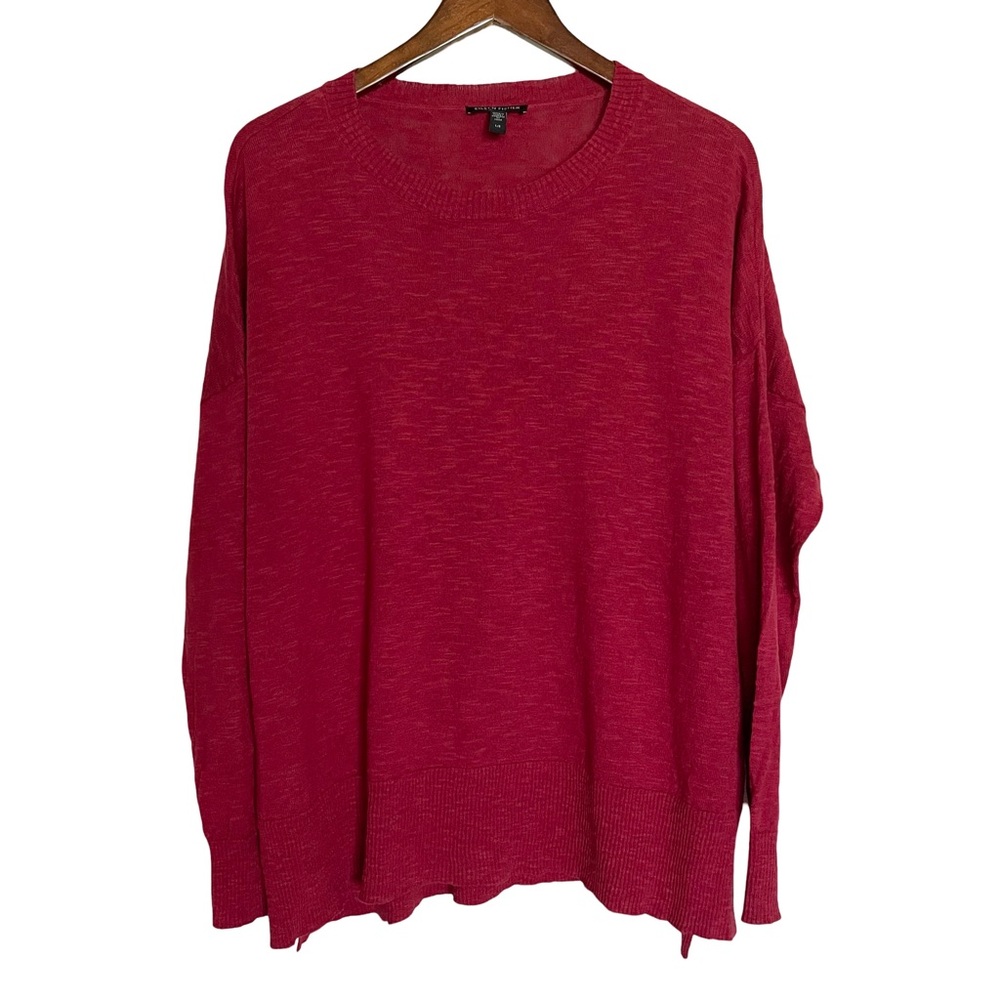Eileen Fisher Linen Blend Red Sweater Large Oversized Boxy Organic